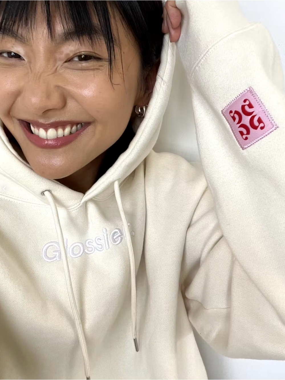 Glossier Limited Edition Embroidered Cream Hoodie Sweatshirt